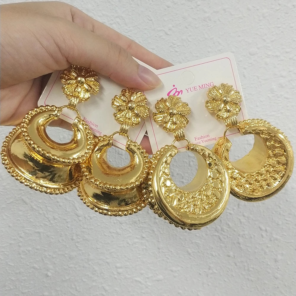 Women Gold Color Wedding Earring Dubai Nigeria Personalized Style  Plated Jewelry Accessories Large Hoop Earrings