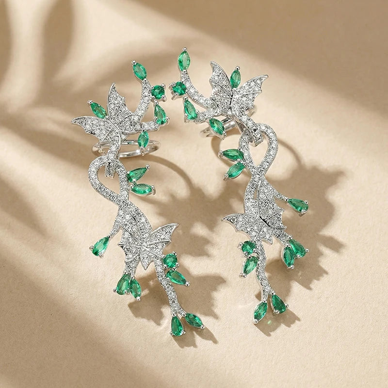 Luxury Sparkling Crystal Ear Cuffs for Women Cubic Zirconia Butterfly Flower Leaf Ear Clip Earrings Wedding Party Jewelry Gift