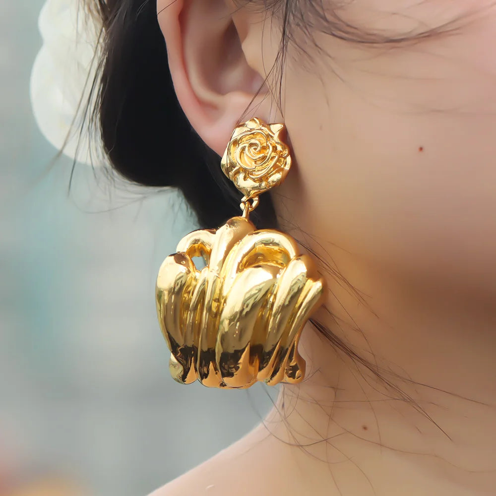 Women Gold Color Wedding Earring Dubai Nigeria Personalized Style  Plated Jewelry Accessories Large Hoop Earrings