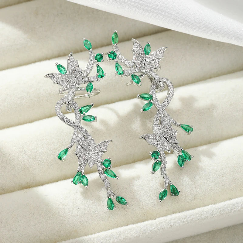 Luxury Sparkling Crystal Ear Cuffs for Women Cubic Zirconia Butterfly Flower Leaf Ear Clip Earrings Wedding Party Jewelry Gift