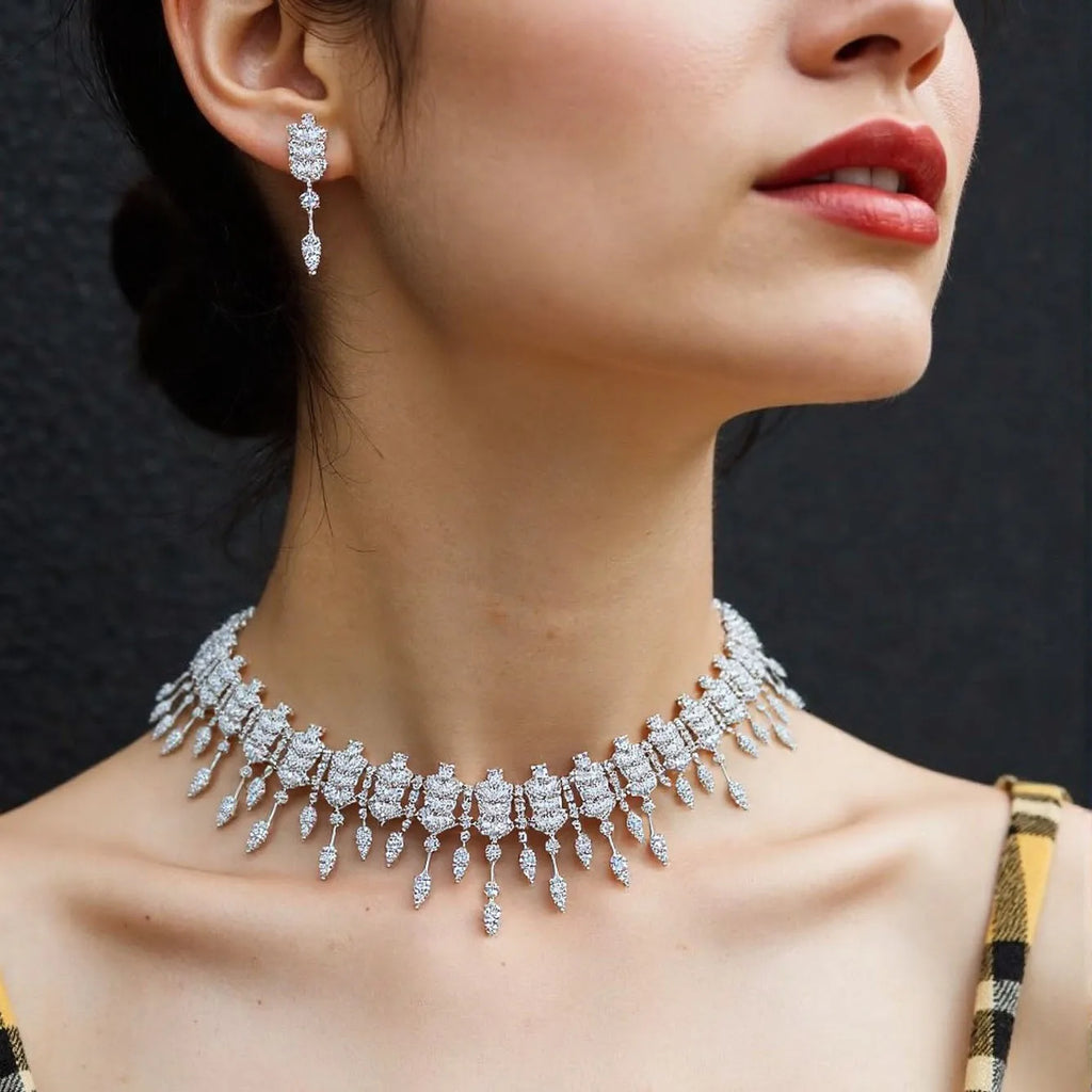 Fashion 2 Pieces Set New Sparkling Teardrop Necklace Earrings Ladies Jewellery Daily Party Dating Prom Dinner Wedding Gift M-424