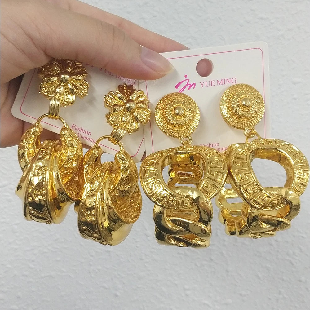Women Gold Color Wedding Earring Dubai Nigeria Personalized Style  Plated Jewelry Accessories Large Hoop Earrings